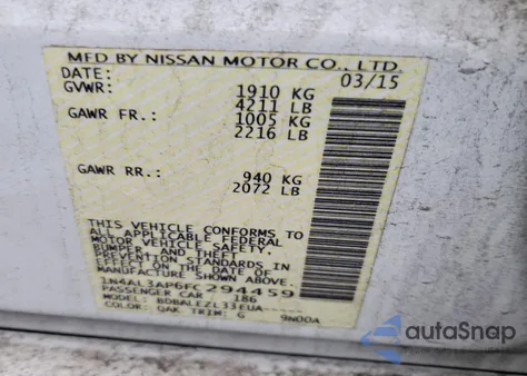 2015 Nissan Altima 2.5 из США, поврежденный, VIN 1N4AL3AP6FC294459